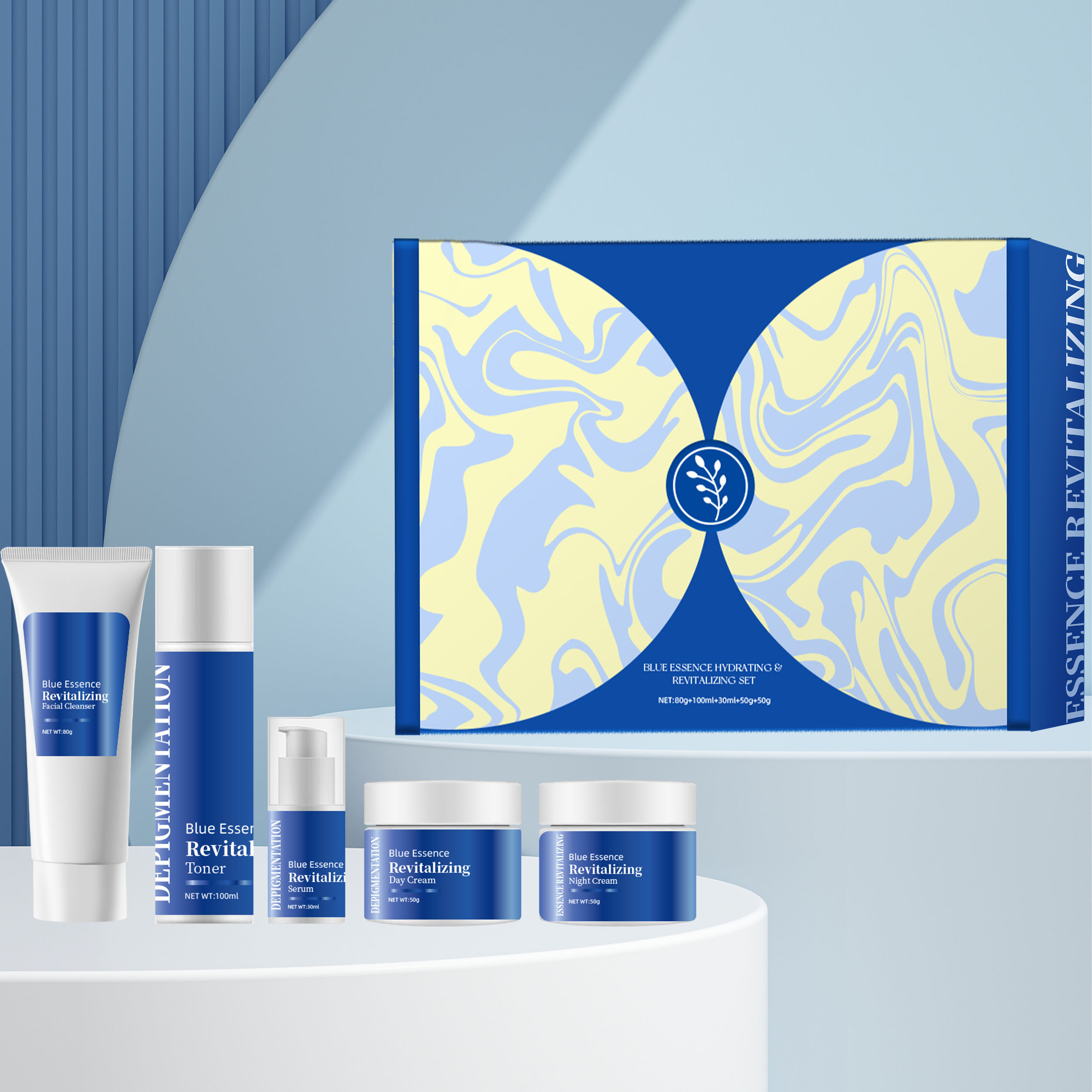Organic Skincare Kit Manufactur Brightening Whitening Niacinamide Blue Essence Hydrating Revitalizing Skin Care Set